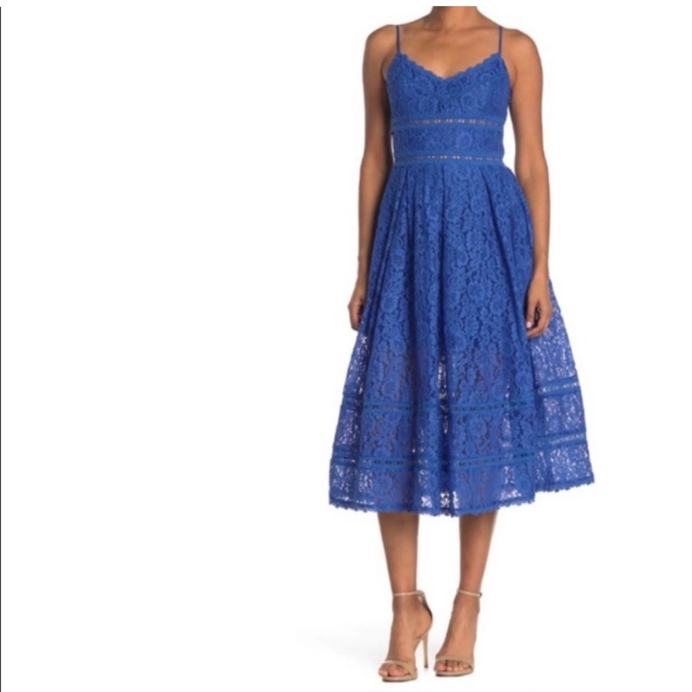 NSR Blue Spaghetti Strap A-Line Midi Dress